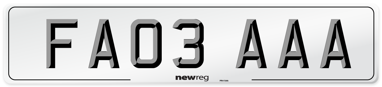 FA03 AAA Number Plate from New Reg